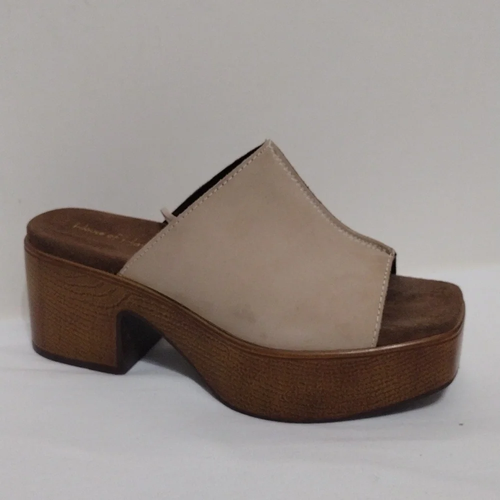 House of Harlow 1960 Leather Platform Block Heel Sandals Lightweight Summer 7.5